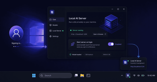 LM Studio auto start on Windows with the local LLM server running automatically after user login