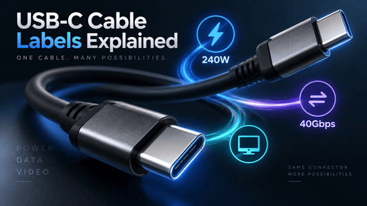USB-C cable labels explained for charging power, data speed and video support