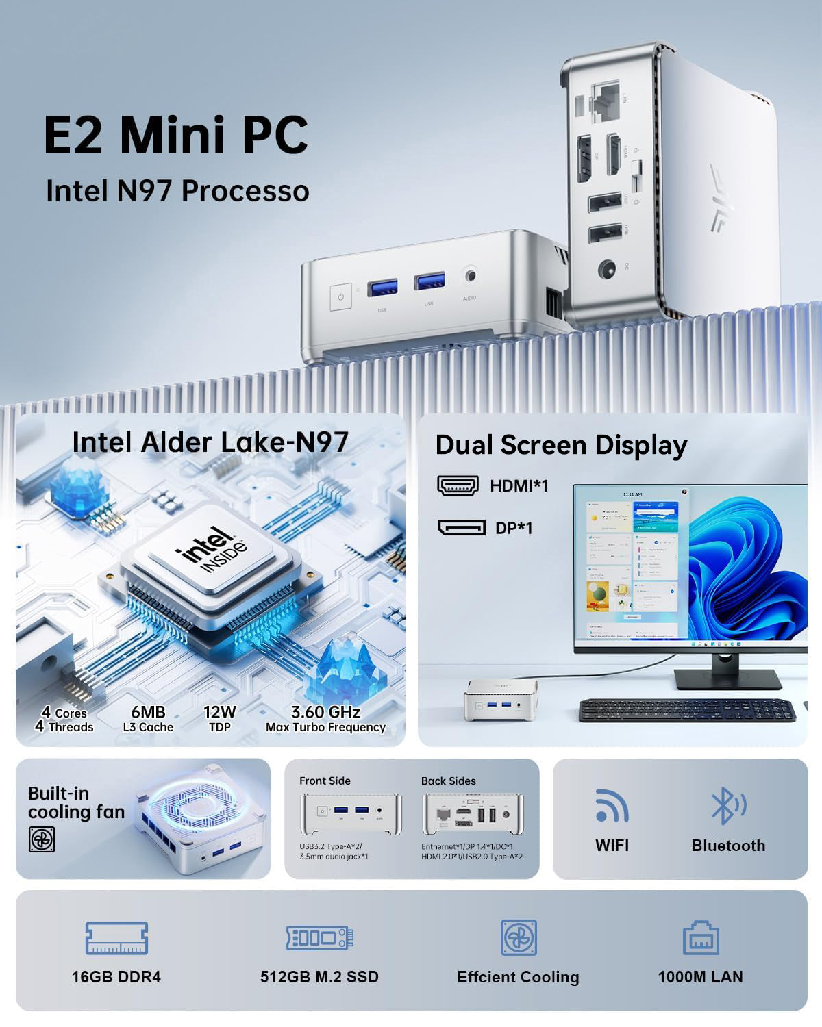 NiPoGi E2 Alder Lake-N N97 Mini PC